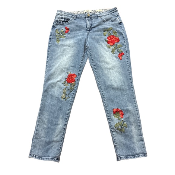 Vintage America Light Blue Jeans with Red Floral Embroidery - Picture 2 of 15